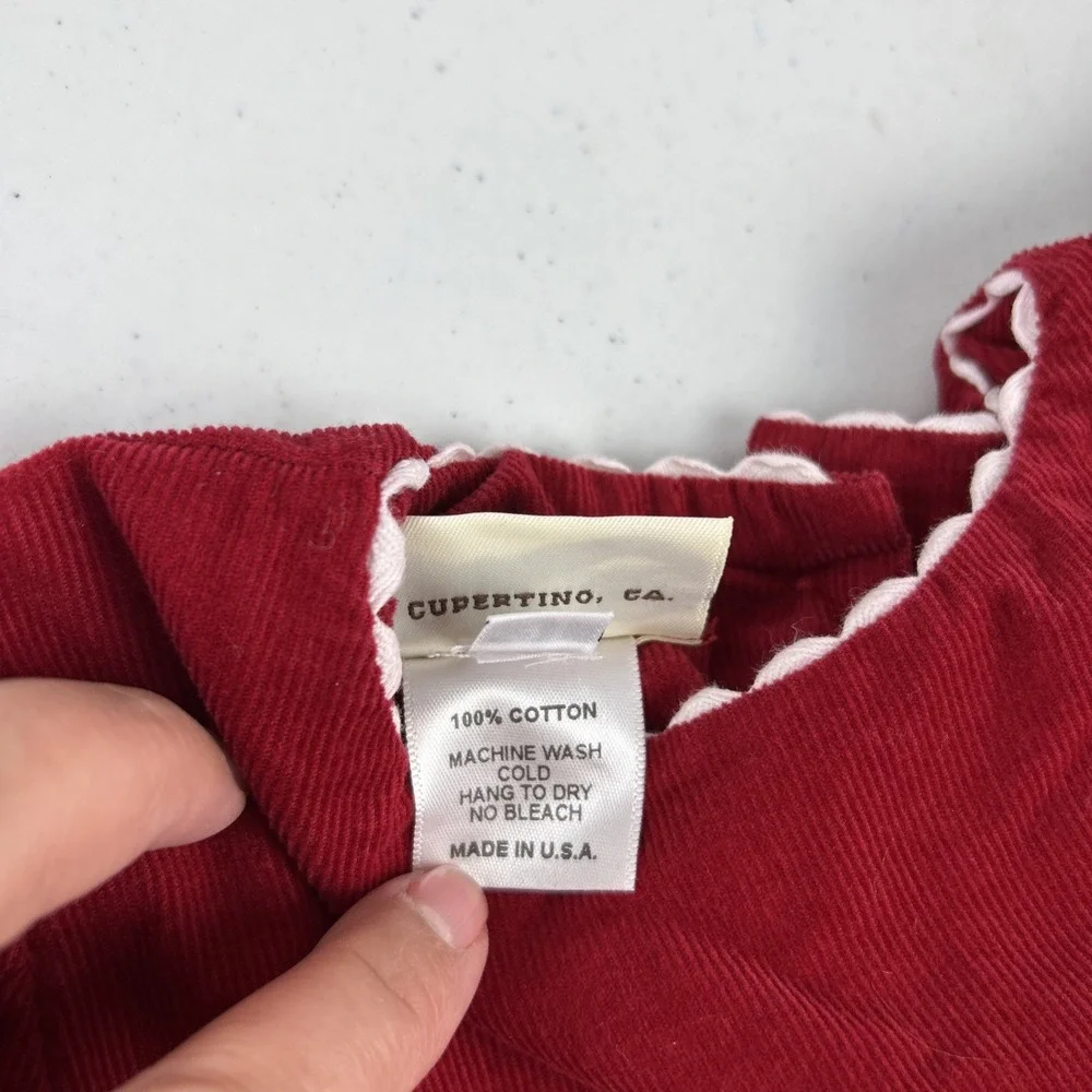 Rebecca Raggs Toddler Girls Red Corduroy Embroidered Long Sleeve‎ Dress 3T